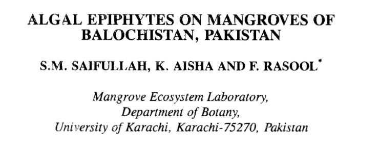 Algal Epiphytes on Mangroves of Balochistan Pakistan (Report)