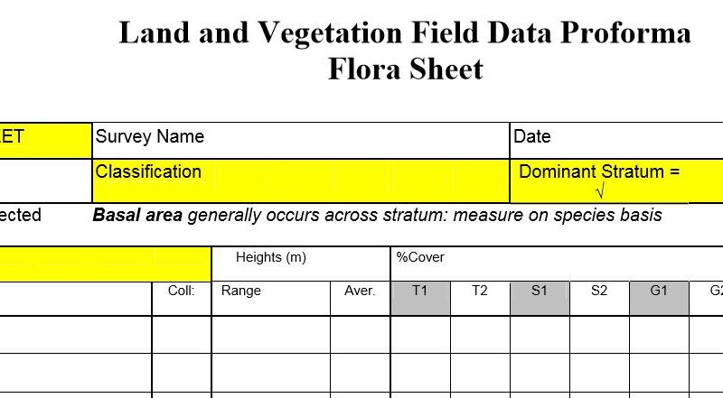Land and Vegetation Field Data Proforma (Flora Sheet)