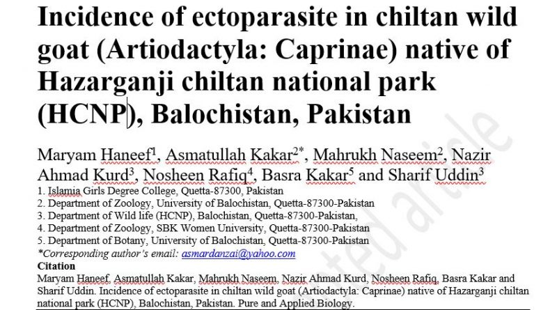 Incidence of Ectoparasite in Chiltan Wild Goat (Artiodactyla: Caprinae) Native of Hazarganji Chiltan National Park (HCNP), Balochistan, Pakistan (Research Article) - Forestrypedia